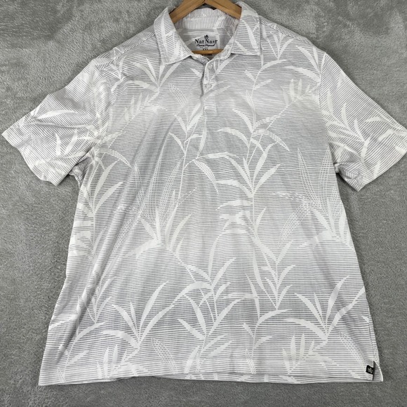 Nat Nast Other - Nat Nast Polo‎ Shirt Mens 2XL White Grey Palm Leaf Striped Coastal Resortwear